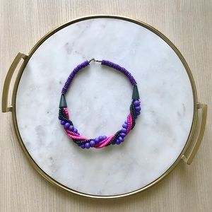 Purple and Pink Wooden Modern Vintage Necklace
